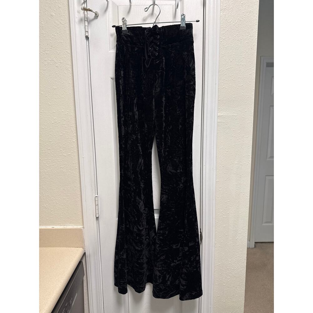 Killstar Carpe Noctem Black Velvet Corset Lace Up Flare Pants Whimsigoth Size XS - Picture 2 of 6